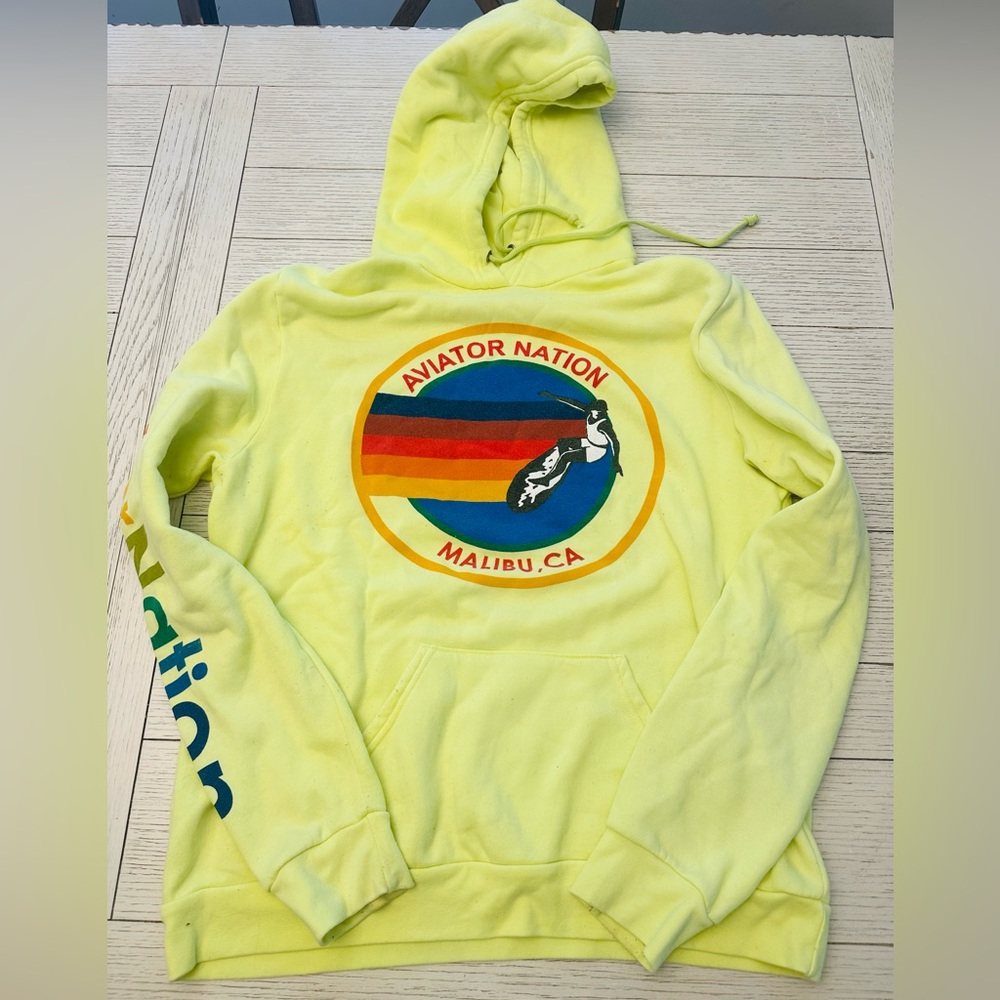 Aviator Nation neon yellow hoodie size XL